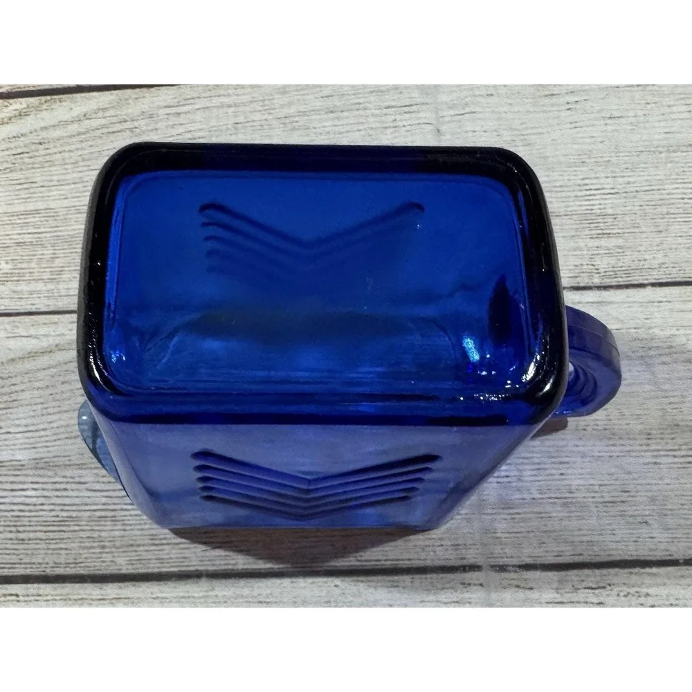 Vintage Hazel Atlas Cobalt Blue Glass Chevron Pattern Creamer Pitcher EXCELLENT